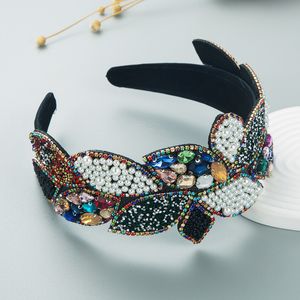 Sparkling Crystal Leaf Headbands for Women Dance Party Pearl Head Jewelry Rhinestone Hairbands