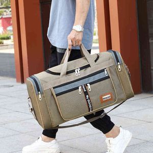 Canvas män reser duffel väska stor kapacitet sportstuga tote handväska nylon vattentät axelväska veckosöken gymnastiksäck 220630