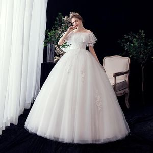 Inne suknie ślubne Elegancka szyja łodzi Piękny koronkowy kwiat Szczupły suknia ślubna plus rozmiar wykonany na zamówienie vestidos de novia up dressother