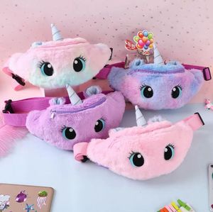 Borsa a tracolla in peluche con unicorno Cartoon Bambina Cute Big Eyes Contenitore in vita Portamonete Accessori per messenger per bambini