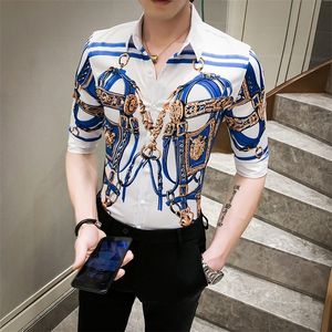 Top Quality Luxury Print Shirt Men Summer New Half Sleeve Men's Social Shirts Slim Fit Streetwear Casual Blouse Men Tuxedo T200505