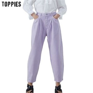 Toppies women pants vintage denim pants casual streetwear 2020 fashion violet mom jeans LJ200820