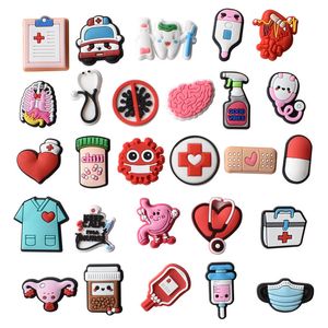 Wholesale Medical Collection Croc Shoe Nurse Charms Nurse Doctor Pill Red Pin Pieces Wristband Bracelet Decoration Party Gifts
