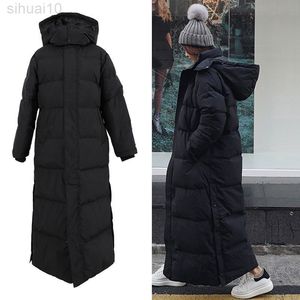 Down parka Super long jacket female knee winter jacket woman with thick black coat in winter L220730