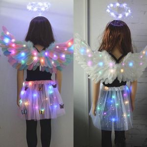 Party Decoration Princess Light Up Led Feather Wing Blink Angel Elf Costume Halo Rings Wedding Birthday Present