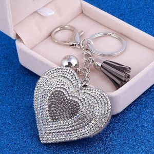 Keychains Sparking Rhinestone Love Heart Key Chains Leather Tassel Jewelry Silver Plated Rings Car Keychain Bag Pendant AccessoriesKeychains
