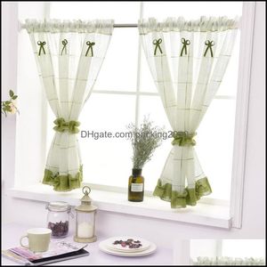 Cortina cortina home deco el suprimentos jardim 2pcs estilo pastoral simples cozinha de alta qualidade pano com bolso de haste de renda verde para vitória