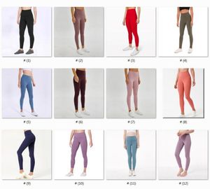 Lu Solid Color Women Yoga Pants High Waist Sports Gym Wear Leggings Elastic Fitness Lady Overall Full Tights Workout