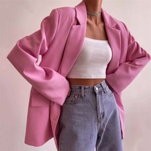 LOLIPOMME Women Pink Khaki Blazer Coat vintage Cola de colarinho de colarinho de colarinho feminino Casual tops grandes jaqueta de terno de tamanho grande 220402