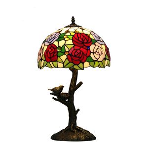 Table Lamps Tiffany 12 Inch Rose Butterfly Lamp Glass Art Creative Living Room Bedroom Bedside LampTable