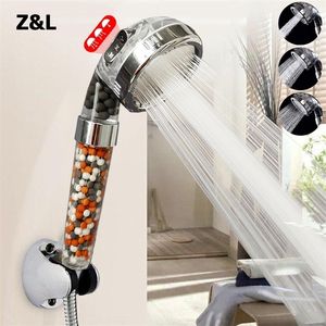 Z&L 3 Modes Adjustable Handheld Bathroom Showerheads Pressurized Water Saving Anion Mineral Filter High Pressure Shower Head 220510