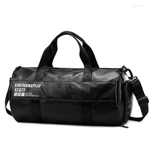 Duffel Bags Soft Leather Luggage Bag With Shoes Packet Luxury Waterproof Duffle Weekend Gym Handbag Unisex Fitness Hand Travel BagDuffel