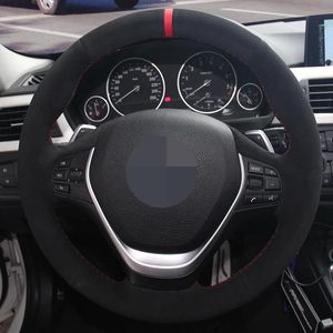 Steering Wheel Covers Black Genuine Leather Suede Car Cover For F20 F21 F22 F23 F30 F31 F34 F32 F33 F36 AccessoriesSteering CoversSteering