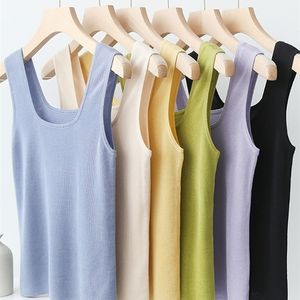 Primavera Outono Básico Cashmere U-Neck Tank Mulheres Casual Sexy Sexy Sem Mangas Cashmere Colete Tanque Feminino Top 220325