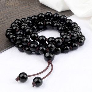 Beaded Strands 8MM Black Polish Onyx Multilayer Bracelet Budda 80 Beads Mala Necklace Charm Yoga Healing Jewelry Gift For Friend Lars22