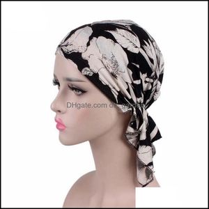 Hijabs Schals Wraps Hüte Handschuhe Mode-Accessoires Neue Frauen Blume Muslim Rüschen Krebs Chemo Hut Beanie Schal Turban Kopf Wrap Cap Pr