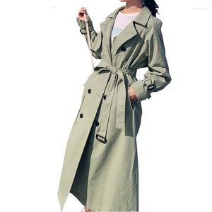 Women's Trench Coats 2022 Autumn Women Long Coat With Belt Turn Down Collar Female Outwear Casaco Feminino Abrigo Mujer Femme