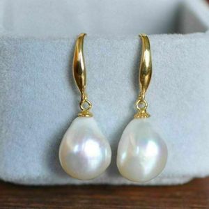 Dangle & Chandelier 10-11mm Natural White Southsea Baroque Pearl 14K Gold Earrings Thanksgiving Freshwater Mother's Day Holiday Gifts Lu