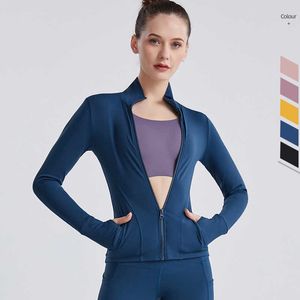 ヨガジャケット女性ジッパーポケットスポーツトップランニングフィットネスカーディガンジム服レディーガールワークアウトエクササイズシャツコート