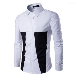 メンズカジュアルシャツカラーパッチワークファッションメンズM-3XLスリムフィットフルスリーブ幾何学的なプリントボーイ服