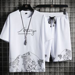 Shorts de camisetas de mensagens de camiseta definida camiseta casual respirável, conjunto de moda harajuku maiô impresso mano esportivo 220705