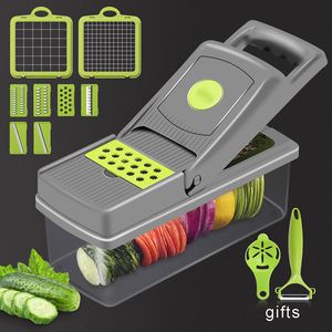 Fruit Peeler Vegetable Slicer Tool 10in1 8 Blade Vegetable Shredder Chopper Cutter Dicer Onion Mincer Garlic Grater Egg Separator Container Draining Basket ZL1254