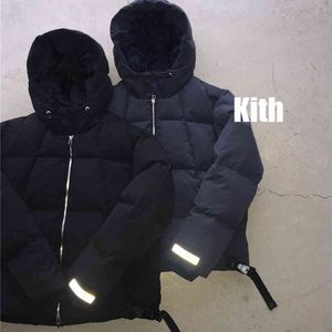 Kläder hoodies vinterreflektion kith down rockar män kvinnor hög kvalitet blixtlås tjock kappa säkerhetsknapp krage jacka kläder