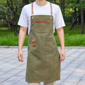 Avental coreano Mãe de cafeteira personalizada Capfeista de chá de chá de leite cabeleireiro roupas de trabalho homens e mulheres cintura de arte 220621