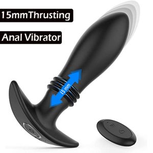 Sexig butik automatisk teleskopisk manlig prostata massager vibrator trådlös fjärrkontroll vibrerande rumpa plugg anal leksaker för män