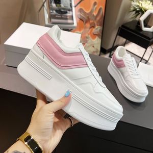 Women Wedge Outsole Calfskin Platform Shoes Rubber Sneakers Fashion Casual Shoe Block Fluorescent White Sneakers Heel 50mm