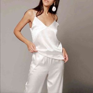 Hiloc v NE Sexy Nightwear Silk Silk Satin Pajamas for Women Sets Spaghetti Band Bla Bla White Spring House Set femminile J220730