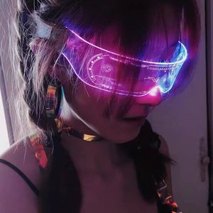 Cool Cyberpunk Clear Lenses Flashing Party Solglasögon 7 Färg LED -ljus Visir Glasögon Rezz Visor Robocop Futuristic Nightlife