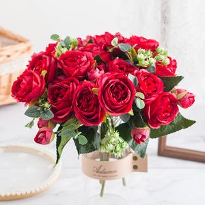 1 boeket hoofden kunstbloemen pioen thee rose herfst zijde nep bloemen voor DIY woonkamer thuis tuin bruiloft decoratie Q2