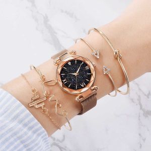 5 teile/satz Luxus Frauen Uhren Magnetische Starry Sky Weibliche Uhr Quarz Armbanduhr Mode Damen Armbanduhr