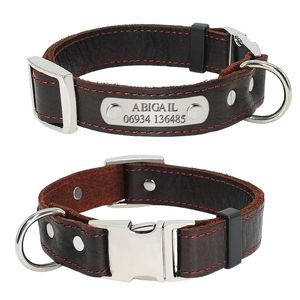 Customized Dog Collars Genuine Leather Puppy Nameplate Collar Adjustable Free Engraved Pet ID Tags For Small Medium s Y200917