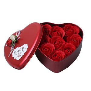 Sabão romântico Flor Caixa de Presente Favor 9 Rosas Flores Scented Bath Body Body Foam Artificial Flor Valentine Day Presentes