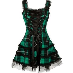 Dress Women Classic Frill Lace Dresses Sleeveless Plaid Vintage Gothic Mini Dresses Ball Gowns Cosplay Costume Plus Size Dress 210302