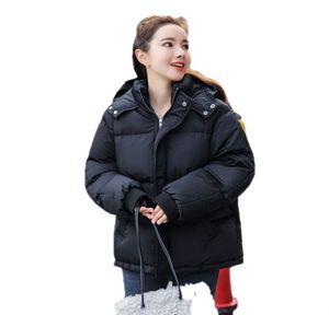 Mode vinter huva parkor puffer jacka kvinnor solid avslappnad varm överdimensionerad kvinnlig koreansk lös långärmad kappa kvinnor kläder