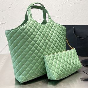 Bolsas Tote Grandes Unissex Bolsa Diamond Lattice Composite Bolsa Bolsa de Ombro Acolchoada Bolsa de Couro Genuíno Moda Letra Ferragens Bolsas de Praia Alta Qualidade