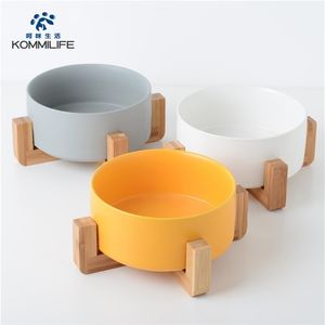 Cerâmica Antislip Pet Bowl para cães 12.820 cm de diâmetro Bowls de gato alimentador de cães de gato com madeira gato cão comida tigela de cães suprimentos de cão 210320