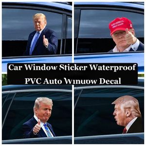Stock 2024 Wahl Trump Aufkleber Autoaufkleber Lustige Bannerflaggen links rechts Fenster schleppen wasserdichte PVC -Aufkleber Partyzubehör