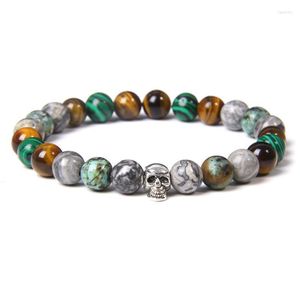 Fios de fios de miçangas pulveiras pulverições homens homens chakra stone stone bracelete malaquita tigre olho bangle para mulheres charme de cor prateada