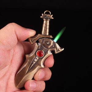 Kreatives Metall Dragon Sword Säbel leichter grünes Flamme Butan Windschutz Jet Torch Feuerzeuge Raucherzubehör Gadgets Gadgets