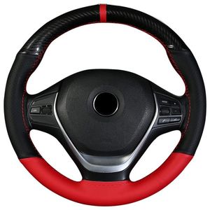 Steering Wheel Covers 38CM 15 Inch Carbon Fiber Leather Cover With Needle And Thread Hand-stitched Auto Parts