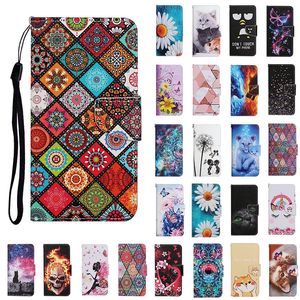 Cartoon Flip Wallet Leather Cases for Samsung A33 A53 A13 A22 A12 S21FE S22 PLUS S20 Ultra Strap Flower Butterfly cat fish skull marble Stand Card Slot Cover