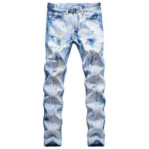 2021 New Fashion Design Causal Denim Pants Plus Size 42 Skinny Men Blue Jeans pantalon homme G220415