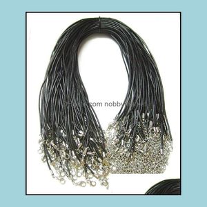 100 pçs / lote preto 2mm de couro real Colar fio de cordão para DIY artesanato jóias presente 18inch w2 drop entrega 2021 conclusões componentes yytt4