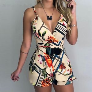 Sexy Spaghetti Strap Print Floral Mulheres Playper Playper Playsuit Feminino Feminino Feminino Sleeveless Macacão Casual 220513