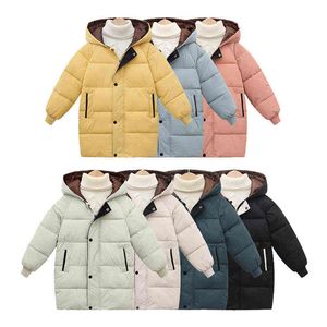 Meninos meninas de inverno jackets para crianças roupas com capuz de comprimento de comprimento médio espessado garotas espessadas espessadas na jaqueta acolchoada j220718