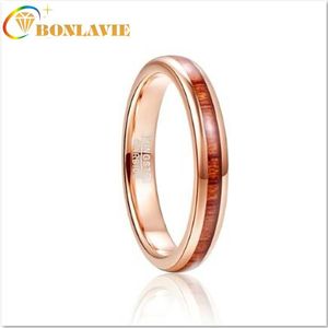 Pierścionki ślubne 4 mm męski wolfram stalowy pierścionek z węglika hawajski koa drewniany drewno polerowane wykończenie wykończenie komfort fit Rose Gold Men Jewellerywedding